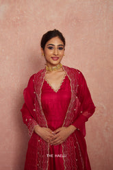 Morni Red Organza Silk Dupatta